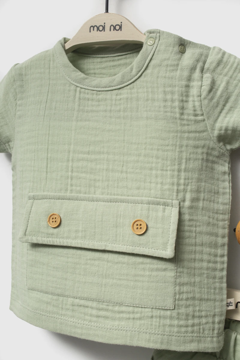 Muslin Khaki - Tshirt Short Set