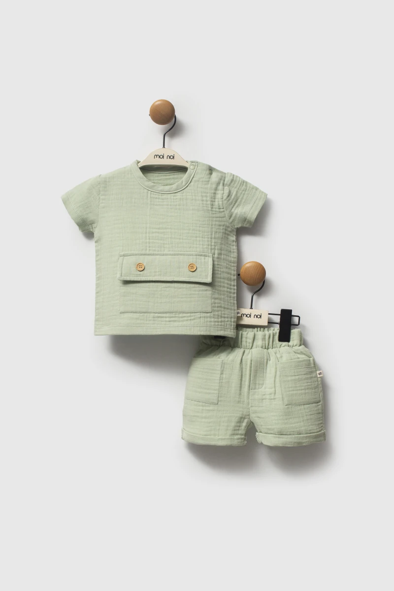 Muslin Khaki - Tshirt Short Set