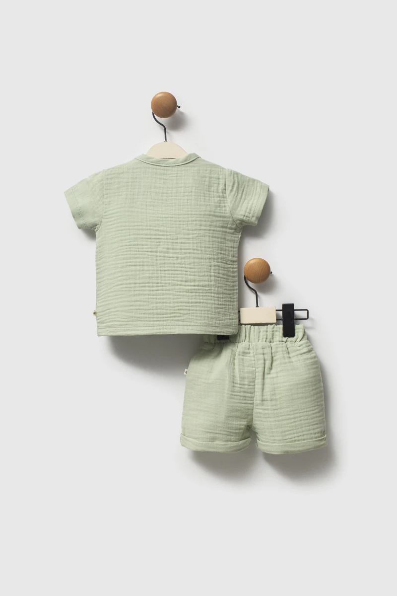 Muslin Khaki - Tshirt Short Set