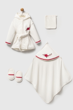 Bornoz Set - Kırmızı Çiçek