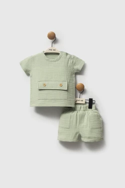 Muslin Khaki - Tshirt Short Set
